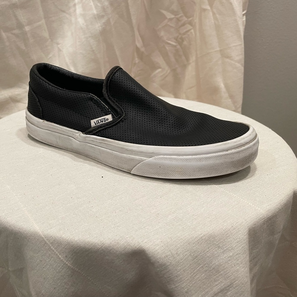 Vans Unisex Classic Slip On Black Perf Leather Shoe‎ Mens 5 Women’s 6.5